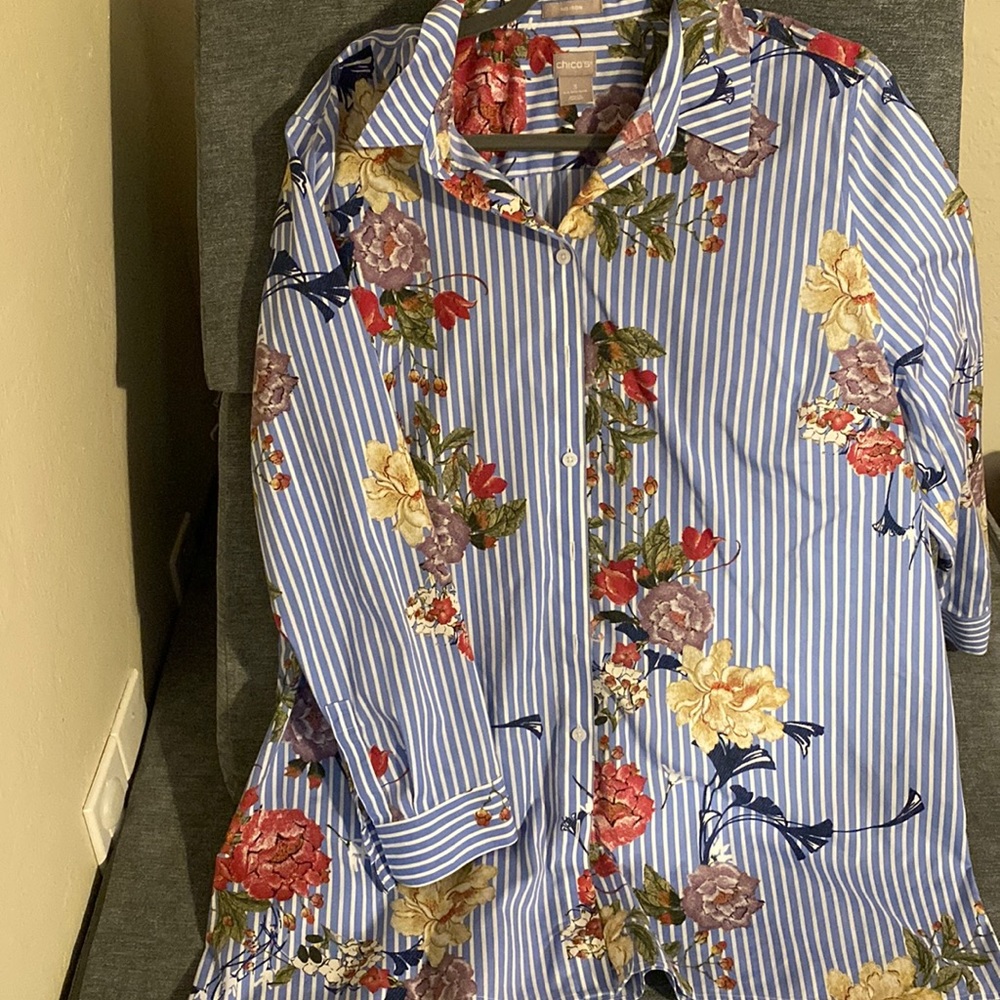 Chico’s Floral Striped Shirt